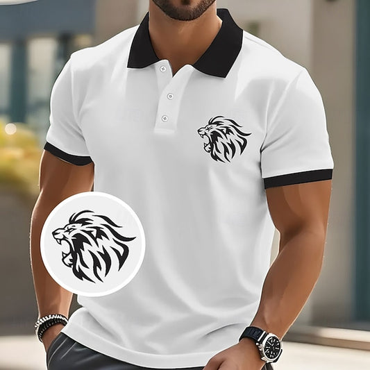Men'S Animal Lion Polo Short Sleeve Polo Shirts Collared Shirts Casual School Outdoor Athleisure Daily Wear 3D Print Summer White Pink Blue