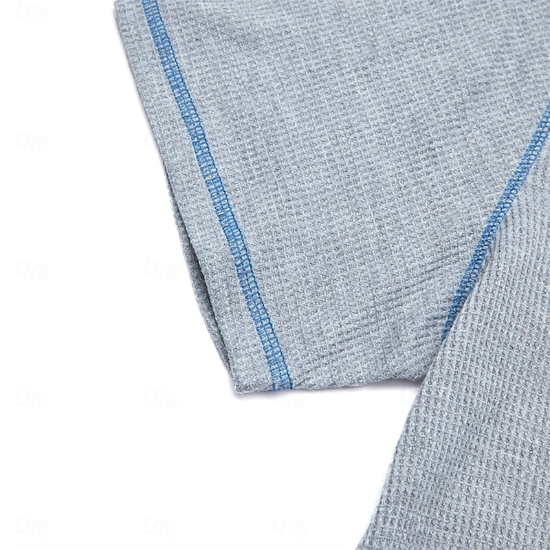 Men'S Waffle Henley Shirt Tee Plaid Checkered Henley Outdoor Casual Short Sleeve Button Clothing Apparel Polyester Fashion Designer Comfortable