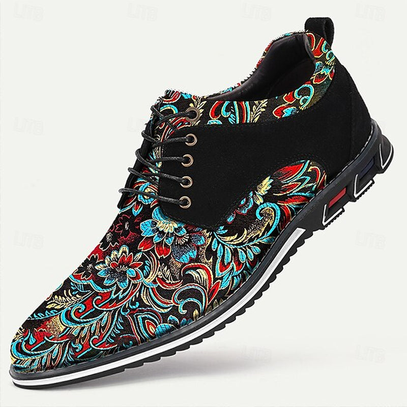 Men'S Black and Turquoise Jacquard Brocade Dress Shoes, Eye-Catching Design, Ideal for Party Wear and Festive Occasions