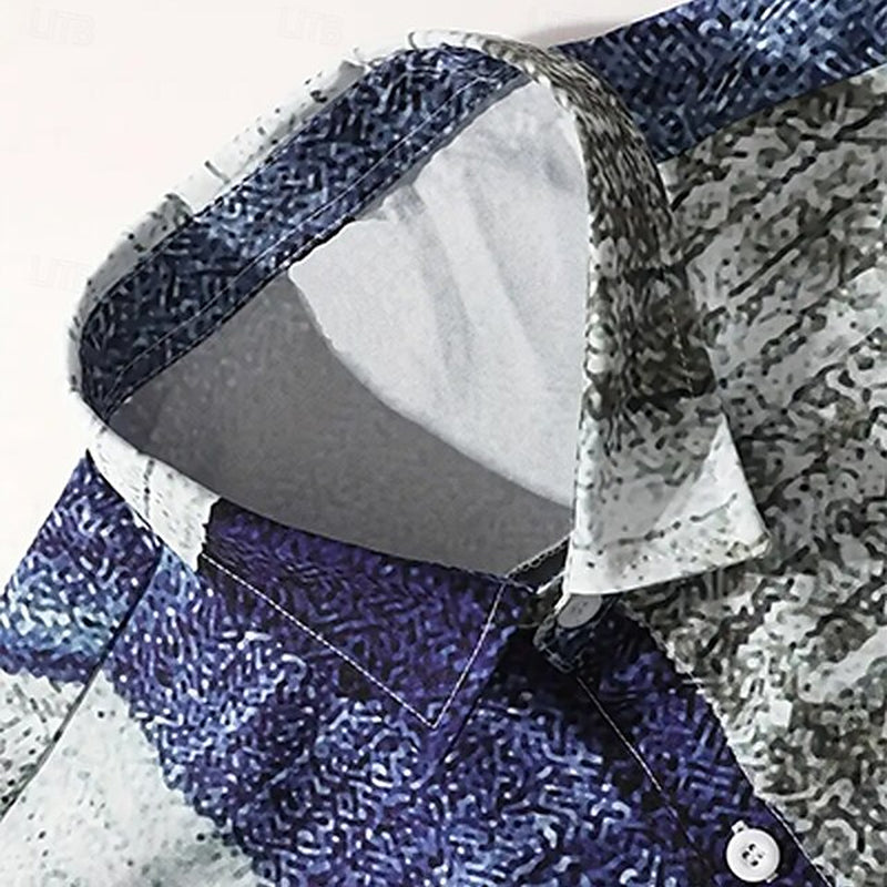 Men'S Geometric Color Block Patchwork Shirt Button up Shirt Short Sleeve Fashion Casual Vacation Holiday Streetwear Summer Turndown 3D Print Collared Shirts Front One Pocket Blue Khaki